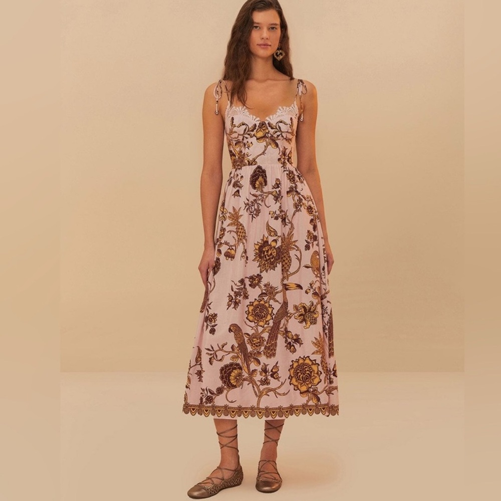 FARM Rio - Tropical Landing Pink Lace Midi Dress